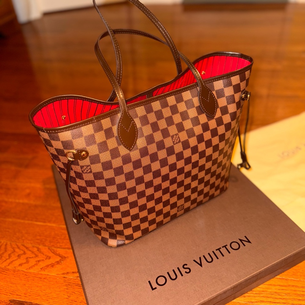 Louis Vuitton Damier Ebene Tote with Red Interior